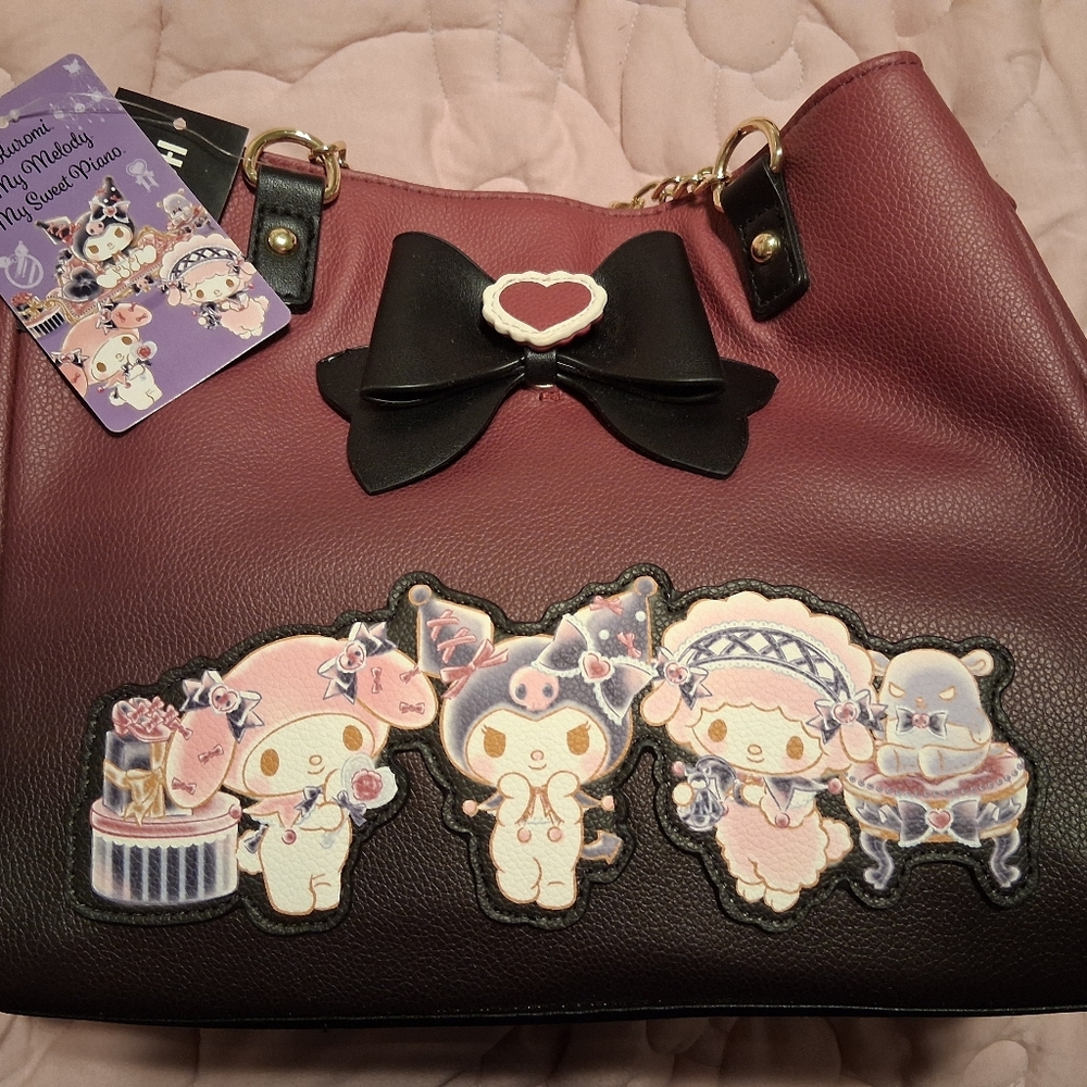 Her Universe Sanrio Black and Burgundy Bag with Cute Characters